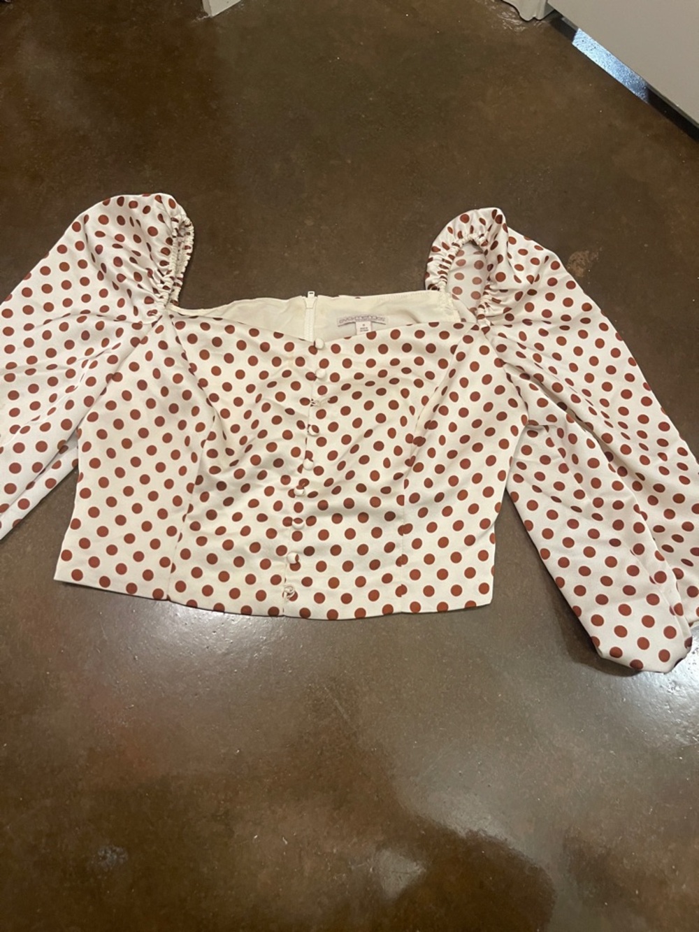 eva mendes for New York & Company Cream Crop Top with Rust Polka Dots